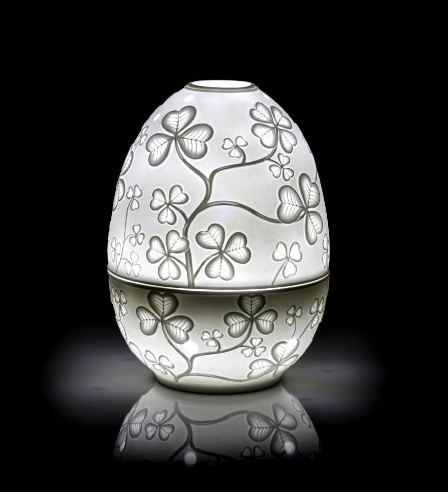 Scatola Uovo Trifoglio Cm13 Con Led In Porcellana