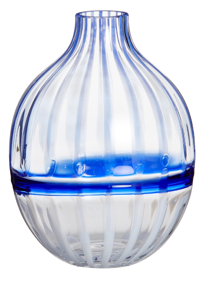 Vaso Singlefflower Trasparente Con Linee Azzurre E fascia Blu. Ed. Limitata